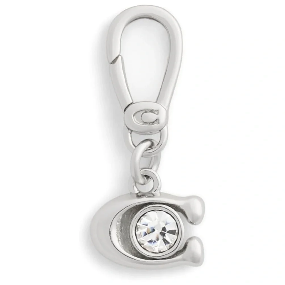 New Coach Silver Keychain / Jewelry Charm with Crystal Detail